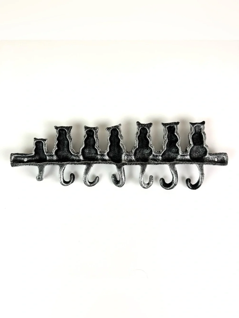 Cast Iron Cat Hook Key Rack / Wall Mounted Jewelry Display / Antique Silver